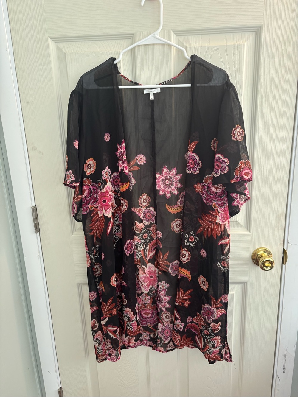 Women’s Maurice’s Black Floral Sheer Kimono Cardigan - Pink Floral XL
